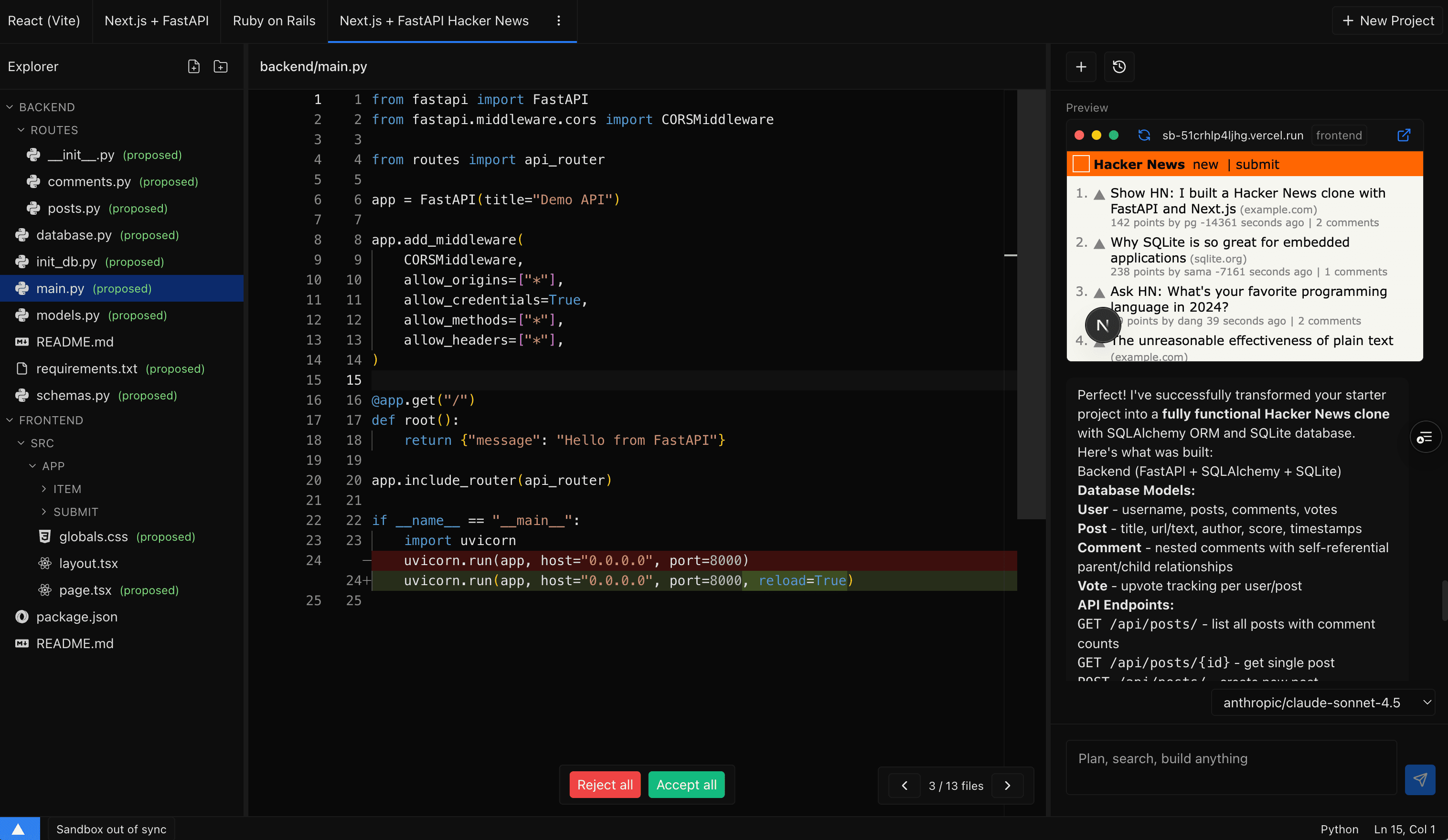 Python Vibe Coding IDE Preview