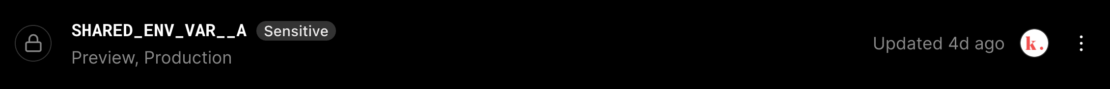 Sensitive environment variables labeled with a 'Sensitive' tag on the dashboard.