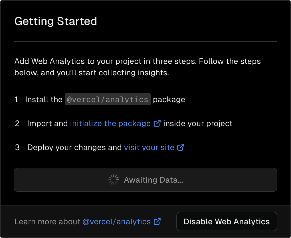 Awaiting Web Analytics data popup.