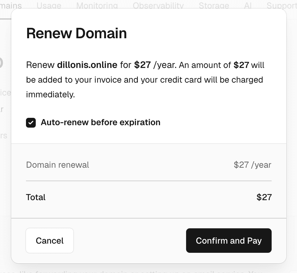 The Renew Domain Modal