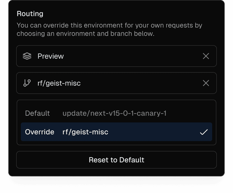 Override the environment that microfrontend requests are routed to.