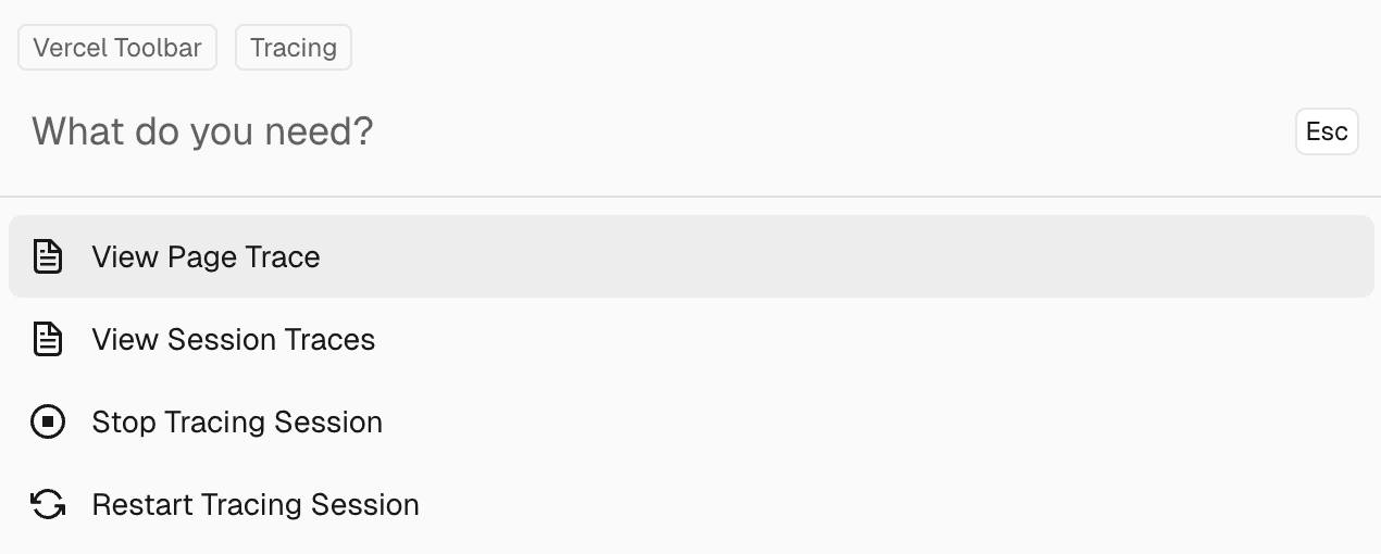 View session trace options in the toolbar.
