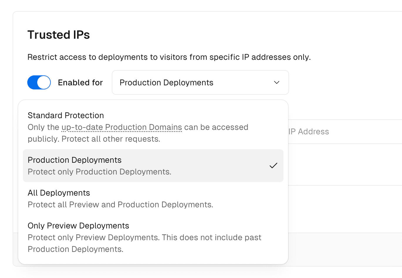 Selecting Only Production Deployments in the Vercel Dashboard.
