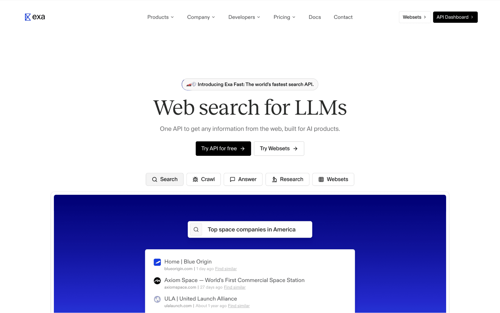 Screenshot of https://exa.ai/