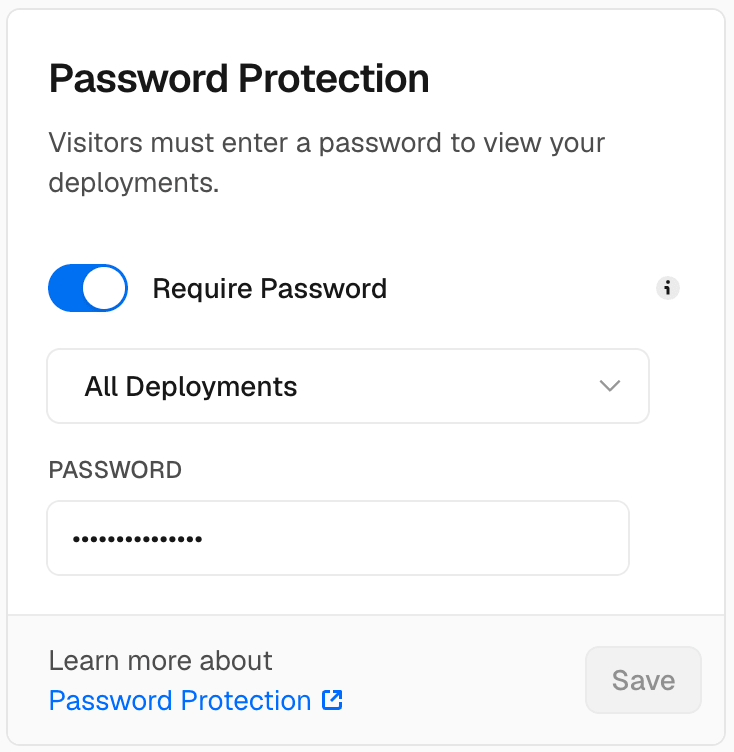 Enable Password Protection for an individual Pro project for $20 per month.