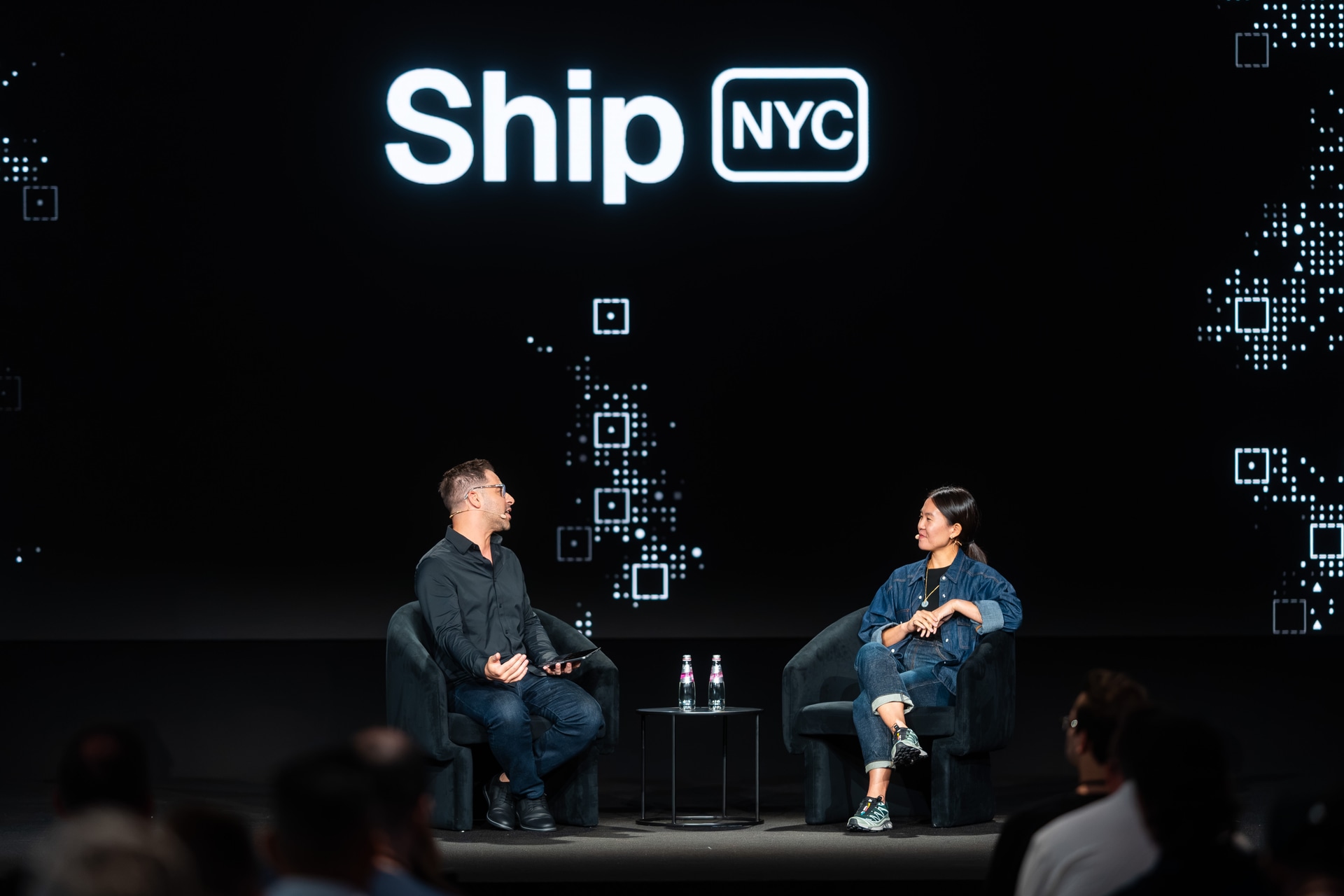 Shopify VP of Product Vanessa Lee on stage at Ship NYC with Vercel Chief Product Officer Tom Occhino