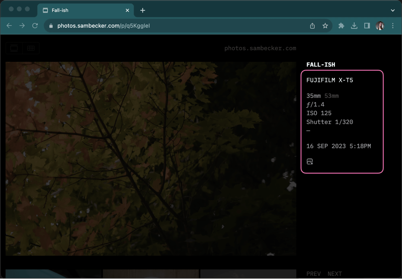 Exif data demo: https://photos.sambecker.com/