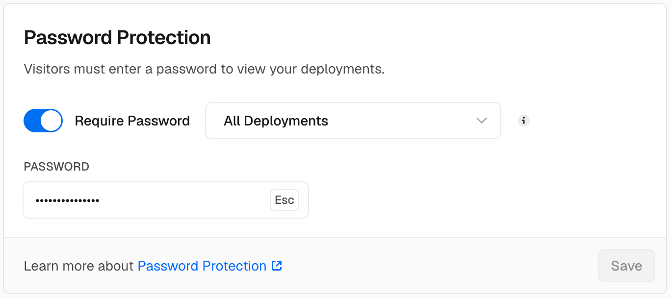 Enable Password Protection for an individual Pro project for $20 per month.