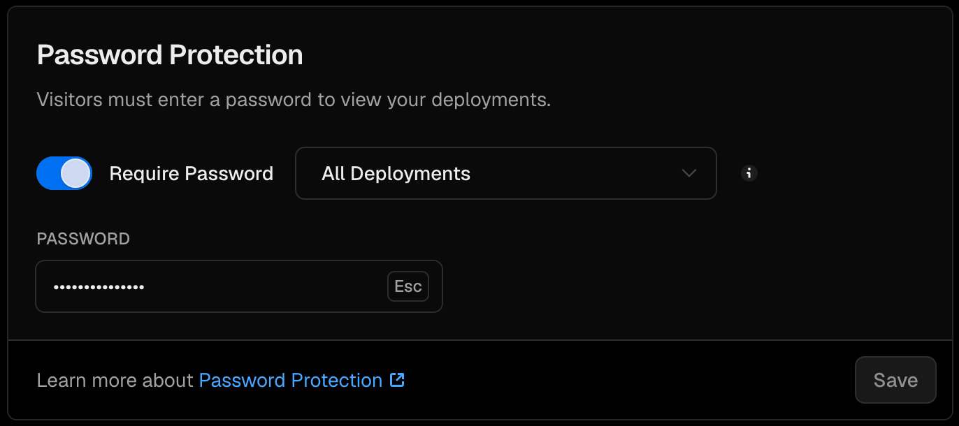 Enable Password Protection for an individual Pro project for $20 per month.