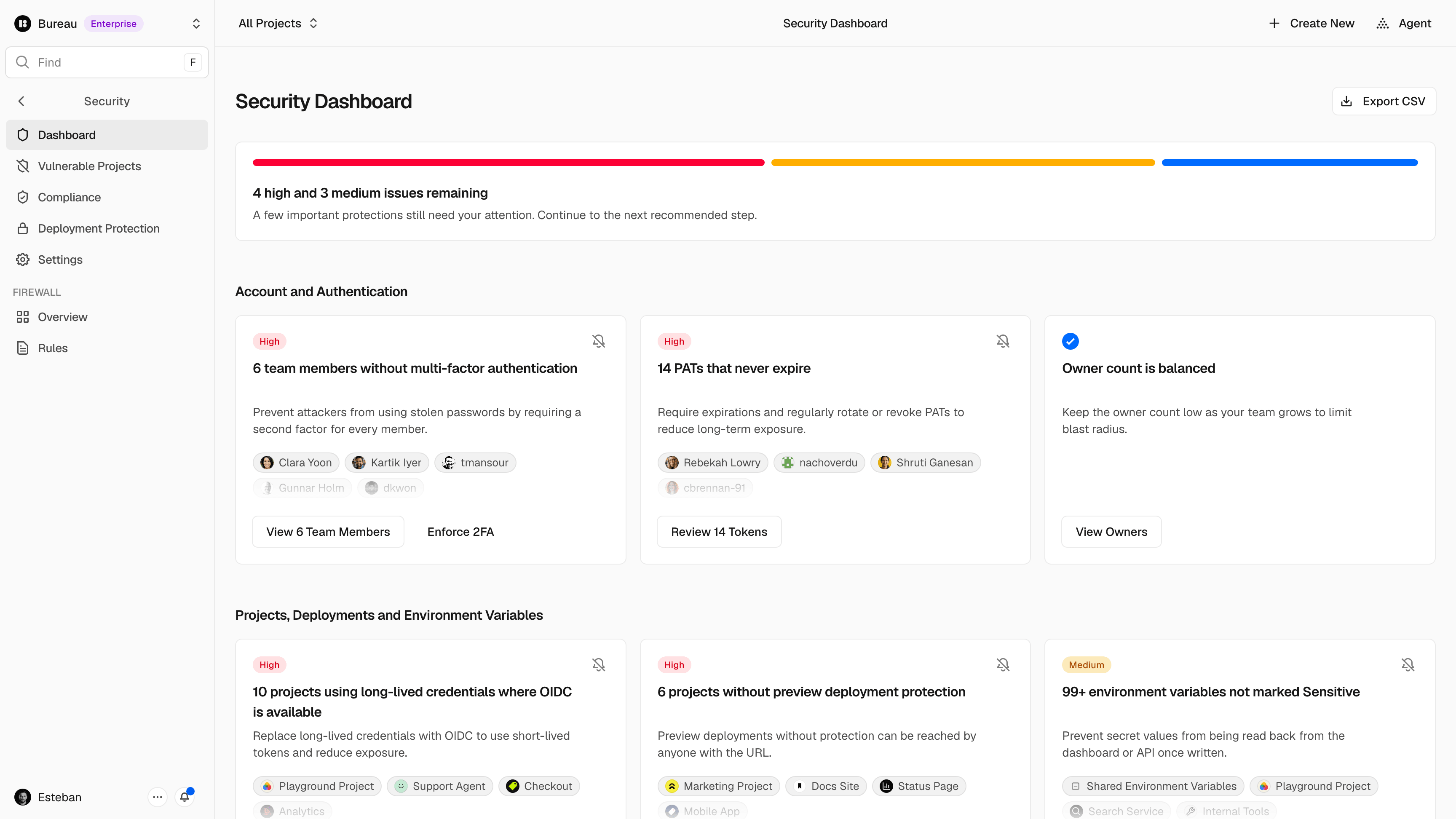 The Vercel Security Dashboard provides a global view of vulnerabilities across users and projects.