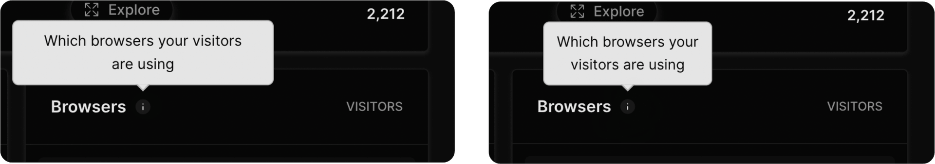 A tooltip on the Vercel site, before and after React Wrap Balancer.